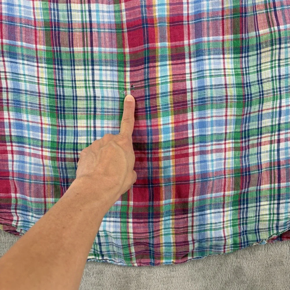 Polo Ralph Lauren 100% Linen Multi Madras Plaid Shirt Men 2XL Pony Preppy